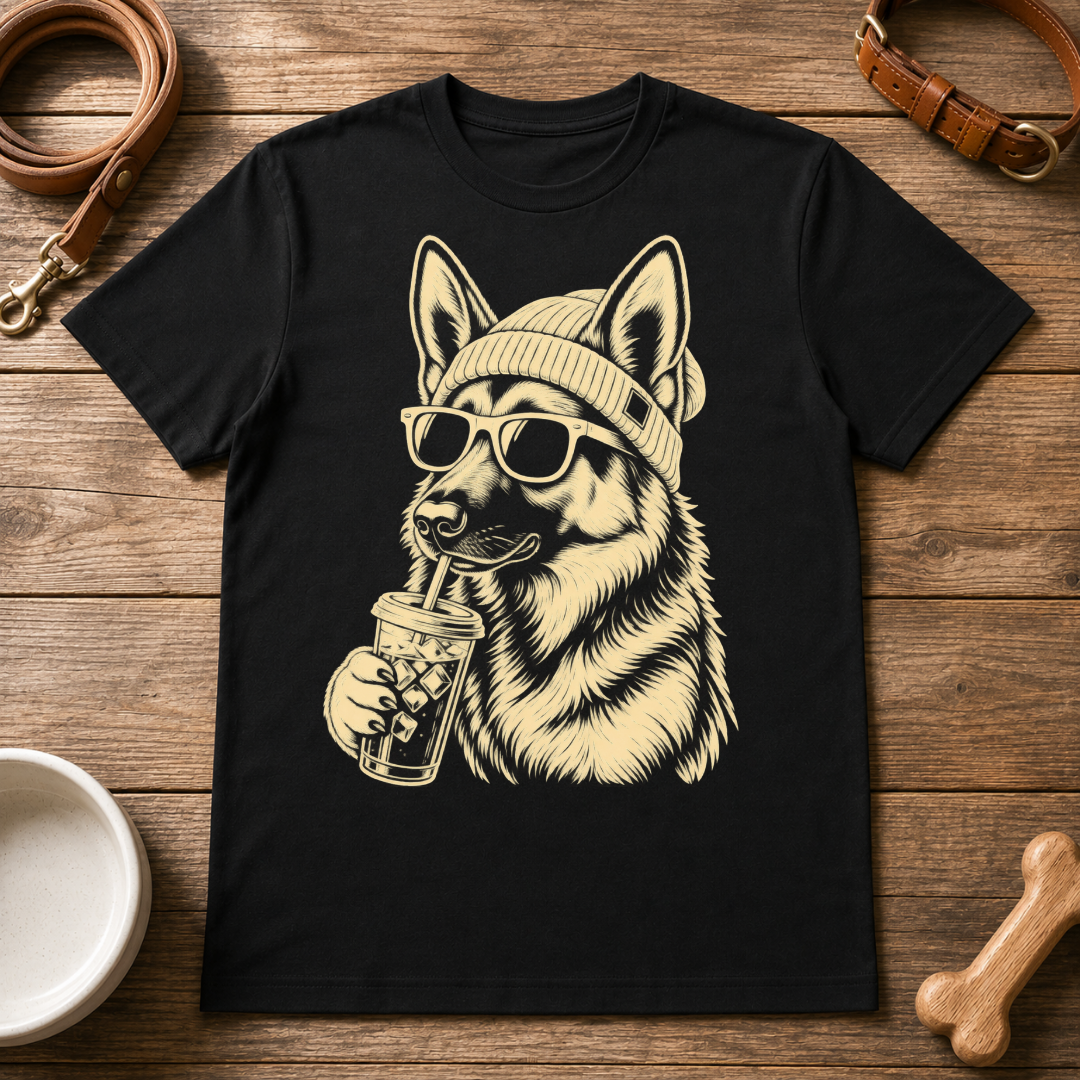 German Shepherd Drinking Iced Coffee T-Shirt