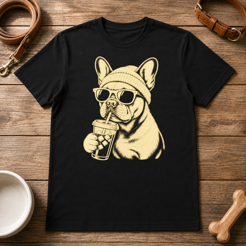 French Bulldog Drinking Iced CoffeeT-Shirt