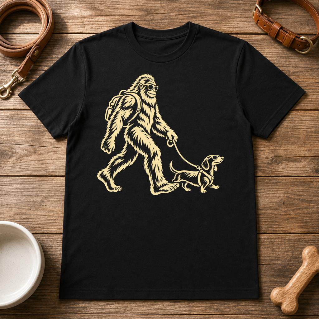 Bigfoot Walking Dachshund T-Shirt