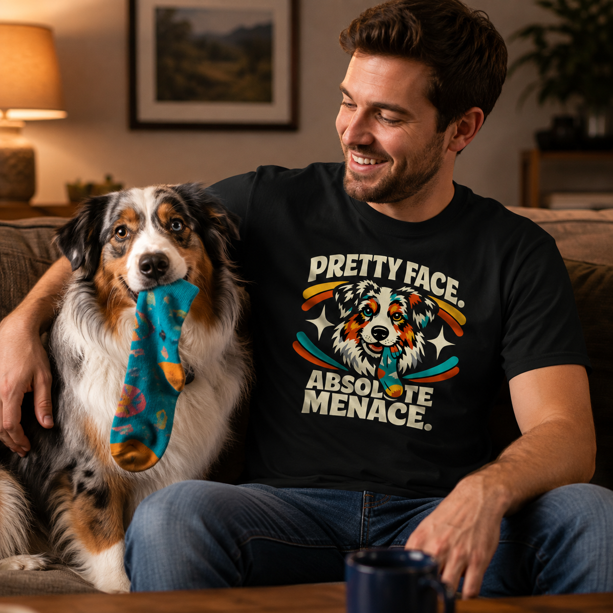 Australian Shepherd Pretty Face. Absolute Menace. T-Shirt