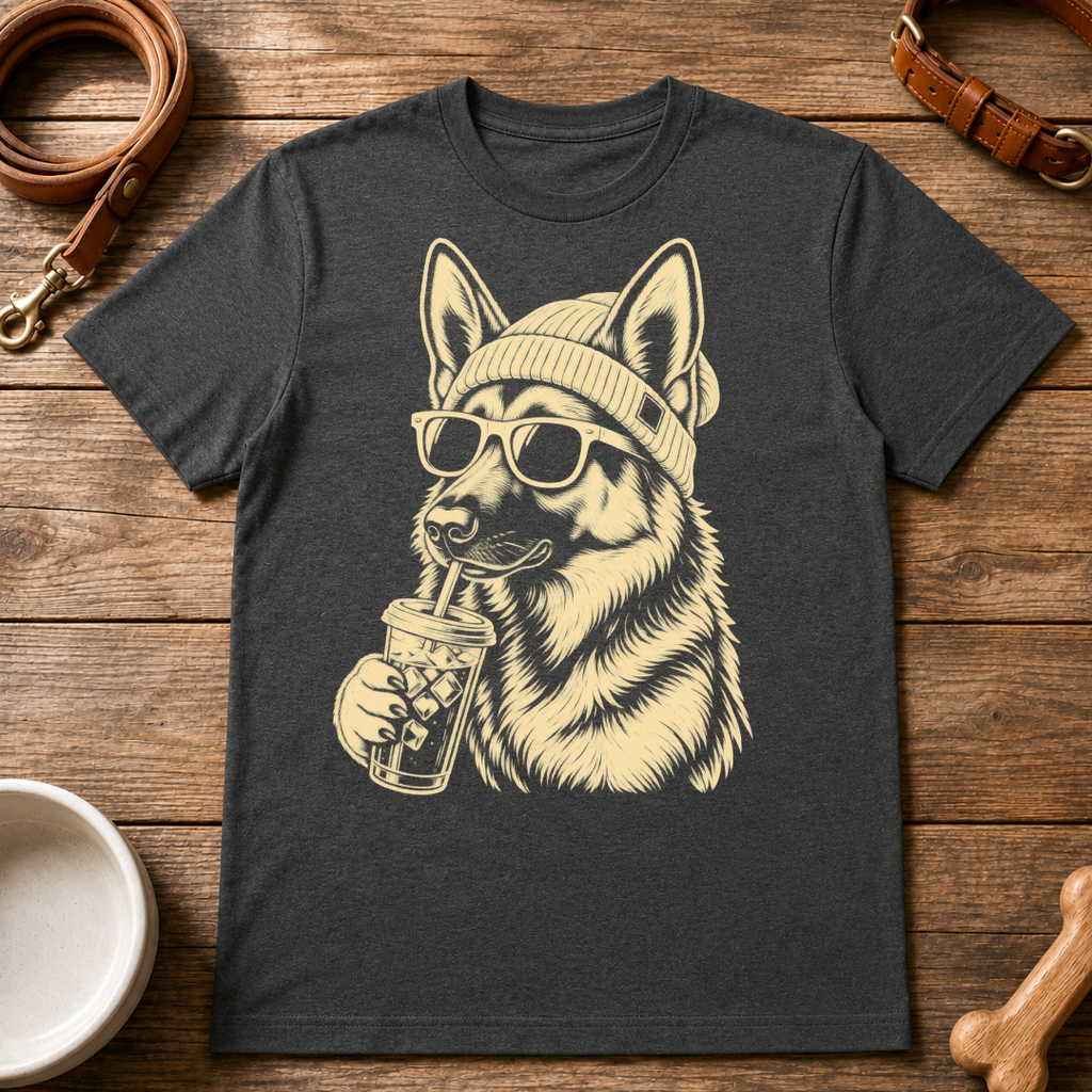 German Shepherd Drinking Iced Coffee T-Shirt