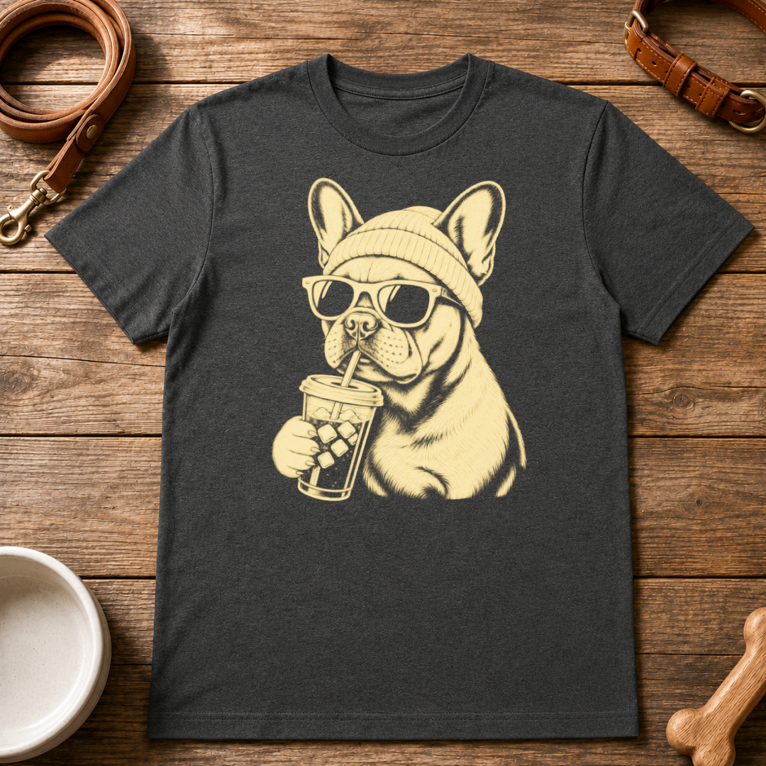 French Bulldog Drinking Iced CoffeeT-Shirt