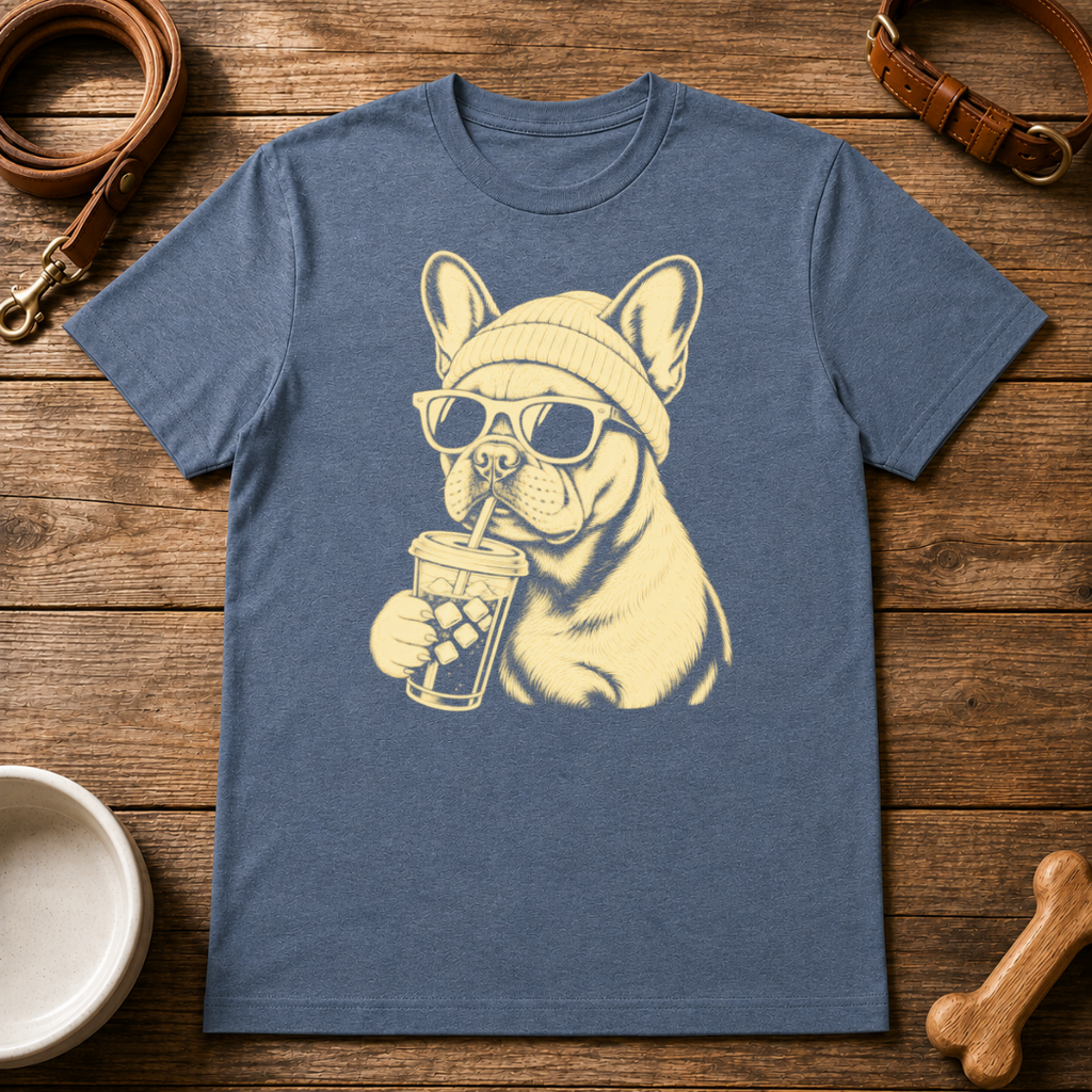 French Bulldog Drinking Iced CoffeeT-Shirt