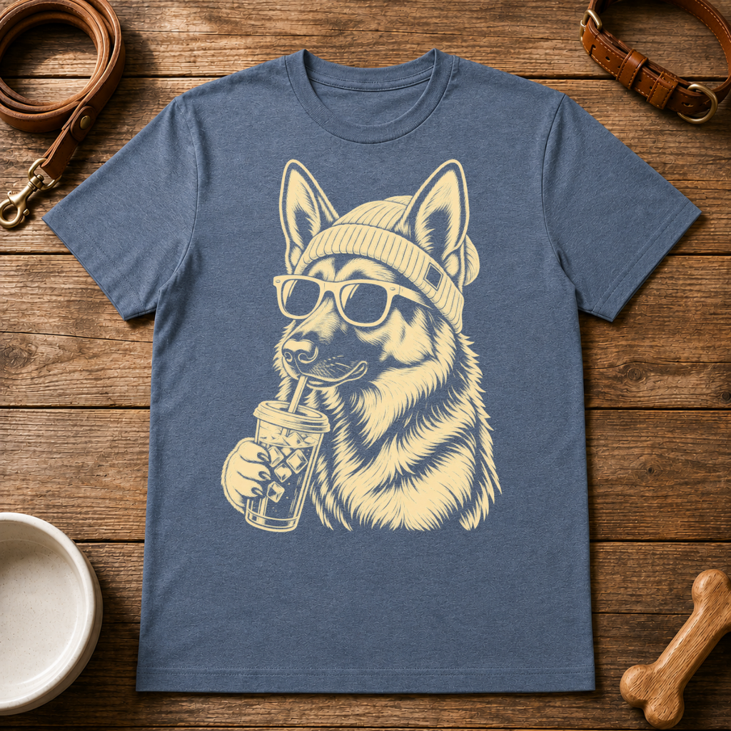 German Shepherd Drinking Iced Coffee T-Shirt