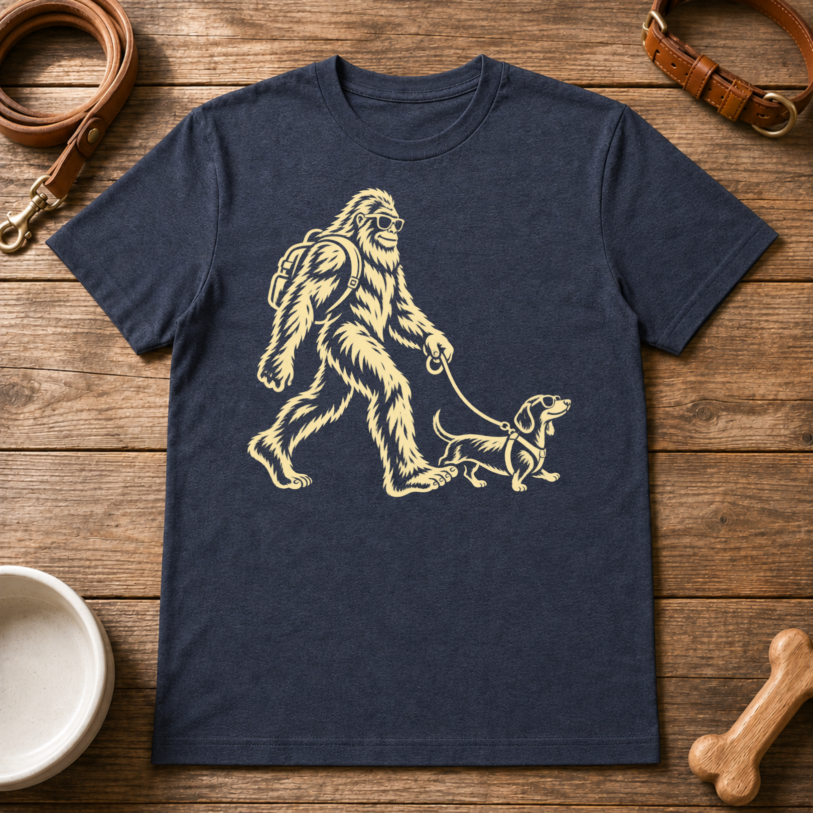 Bigfoot Walking Dachshund T-Shirt