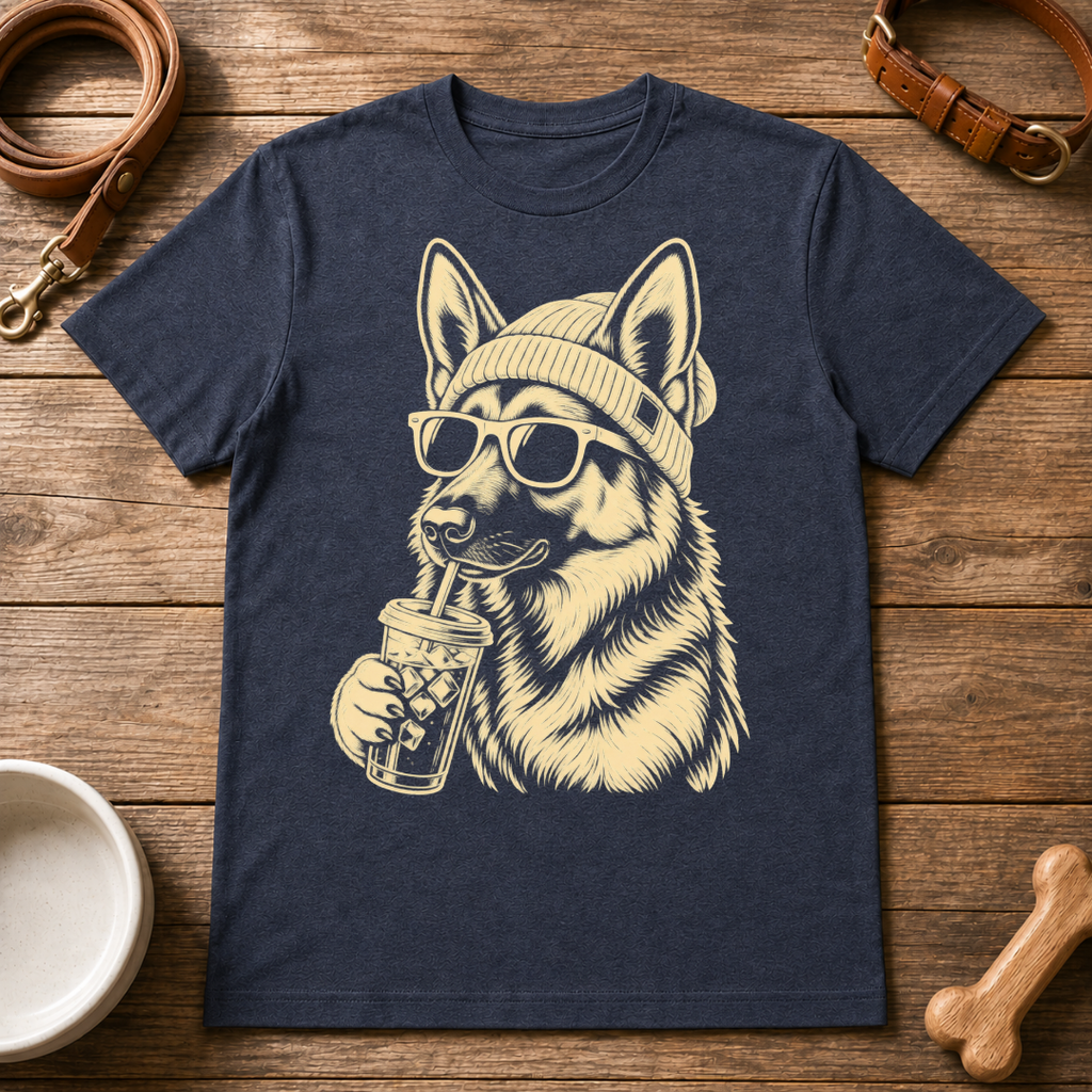 German Shepherd Drinking Iced Coffee T-Shirt