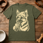 German Shepherd Drinking Iced Coffee T-Shirt