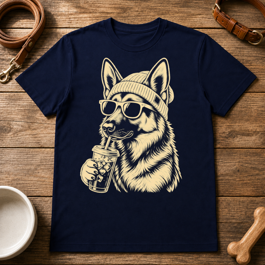 German Shepherd Drinking Iced Coffee T-Shirt