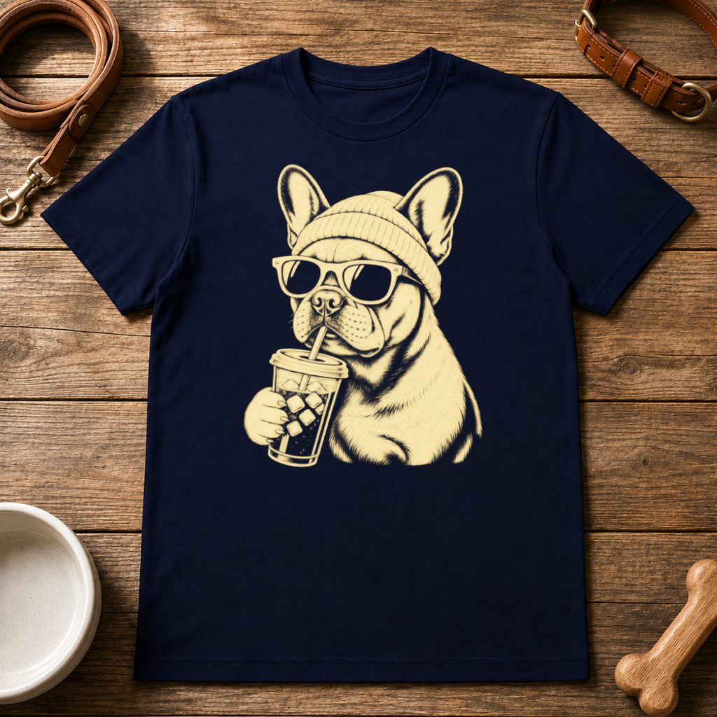French Bulldog Drinking Iced CoffeeT-Shirt