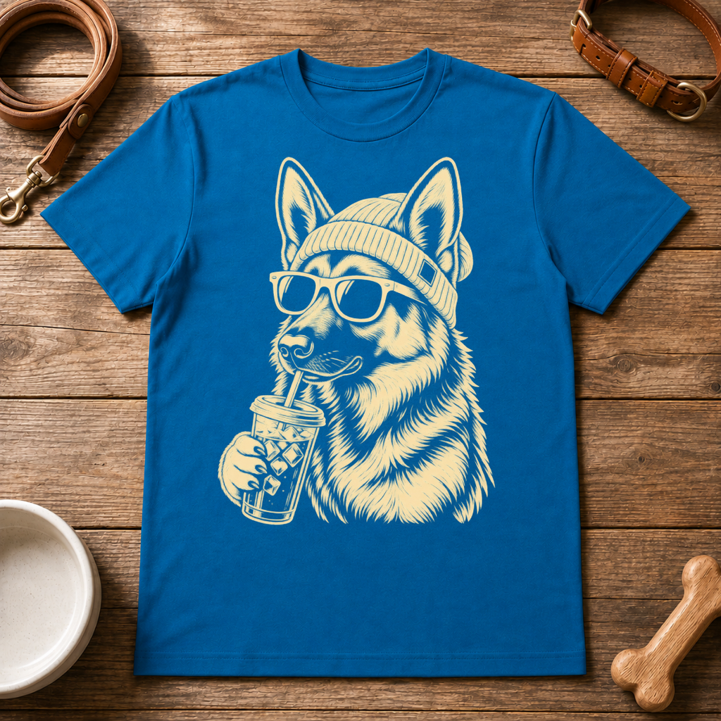 German Shepherd Drinking Iced Coffee T-Shirt