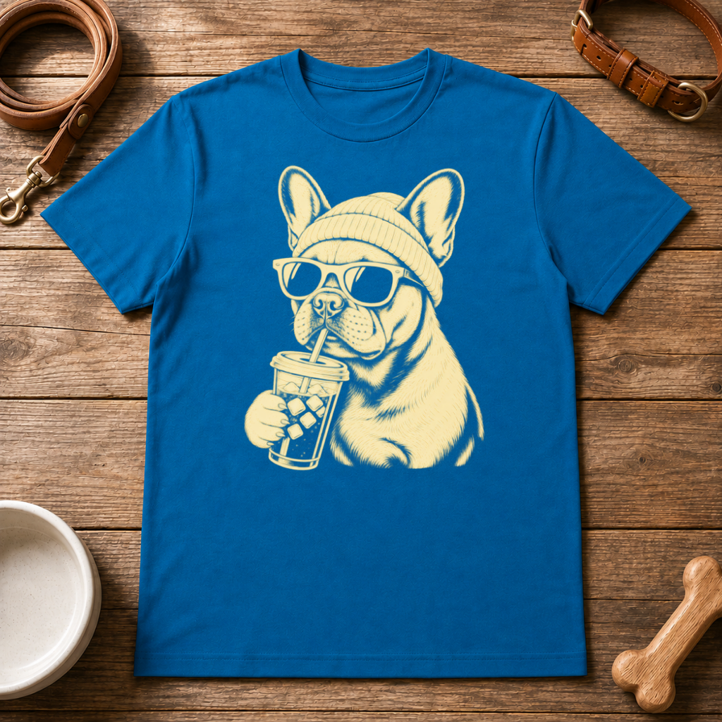 French Bulldog Drinking Iced CoffeeT-Shirt