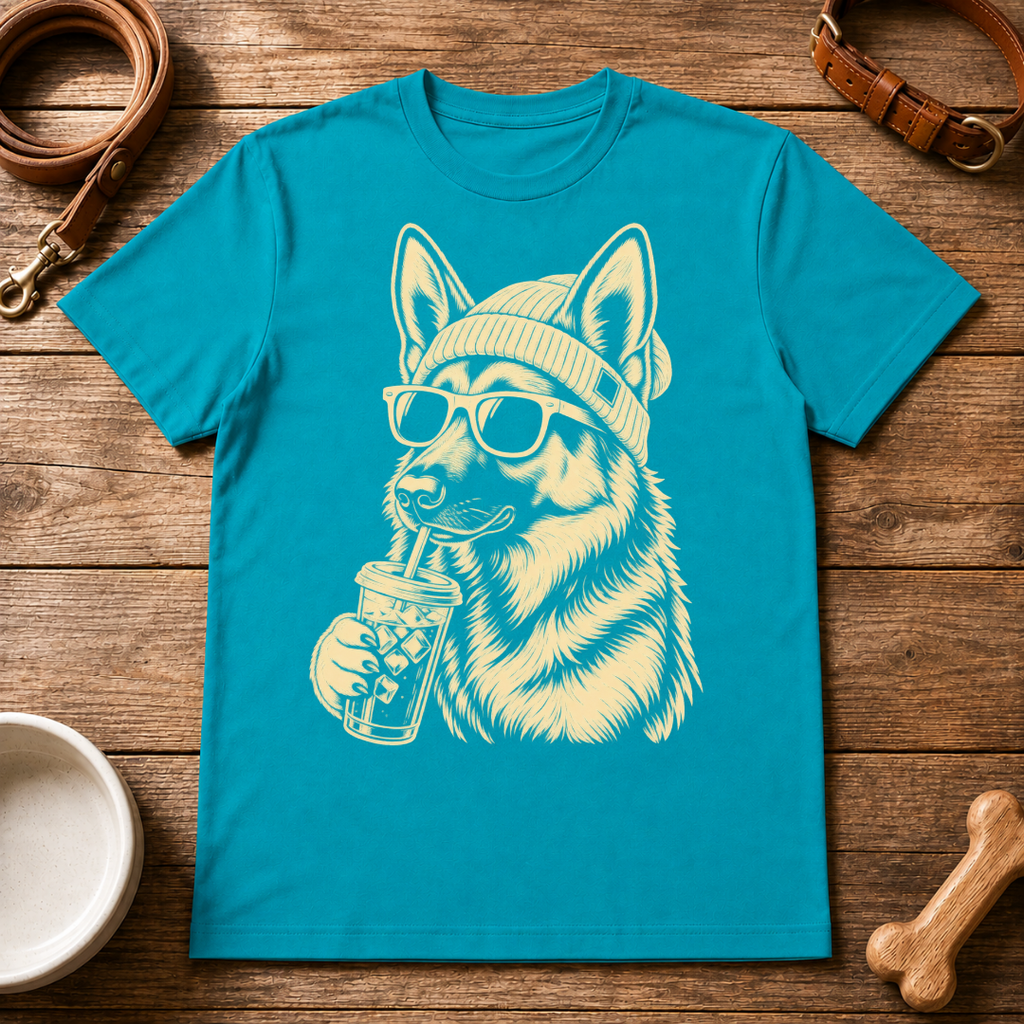 German Shepherd Drinking Iced Coffee T-Shirt
