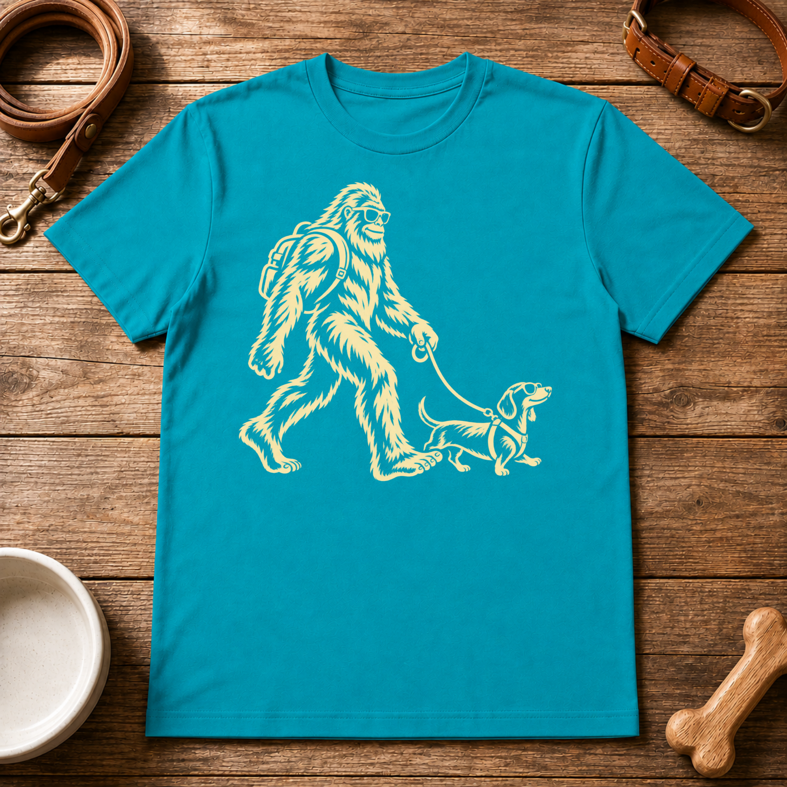 Bigfoot Walking Dachshund T-Shirt